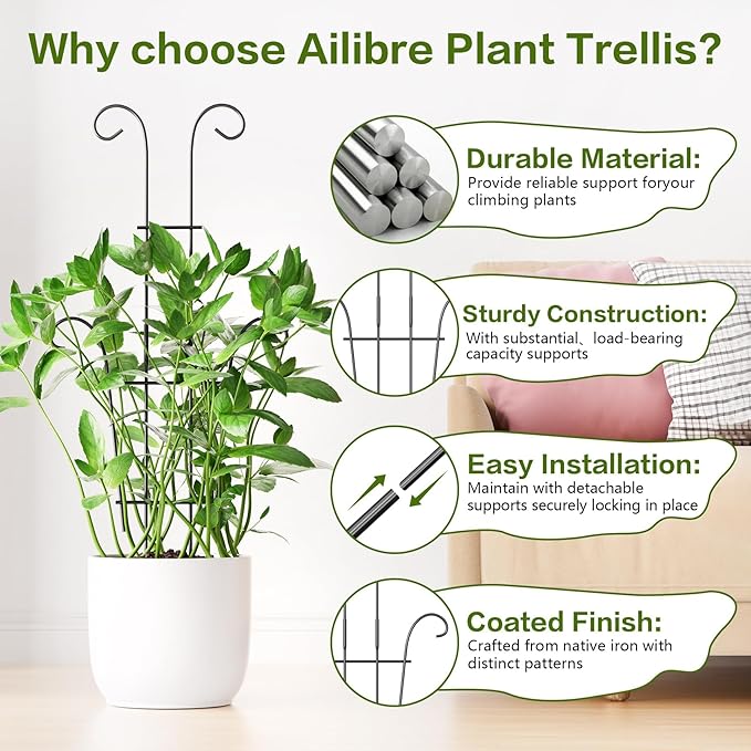 Larger 23.6in Plant Trellis for Climbing Plants Indoor Outdoor, 4 Pack Expandable Metal Trellis for Potted Plants - Sturdy Rustproof Plant Support for Pothos Ivy Hoya Monstera, Houseplant Decor