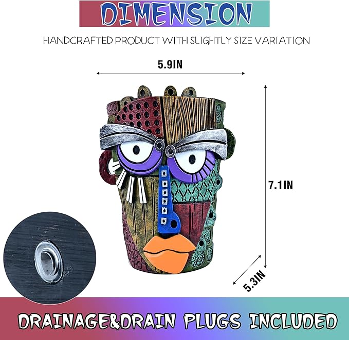 Abstract Face Planter Pots for Plants,Hand-Painted Colorful Flower Pots with Drainage, Indoor Outdoor Garden Decor Gift(Classic,Small)