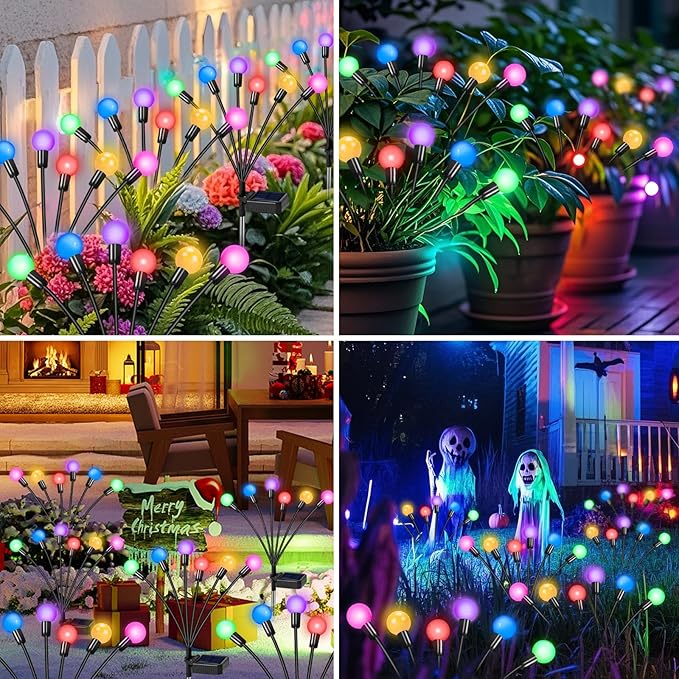 Solar Garden Lights Outdoor, Swaying Light Waterproof Solar Lights Outdoor for Yard Pathway Patio, Swaying Lawn Decor as Gardening Gifts for Women Holiday (Multicolor, 4 Pack)