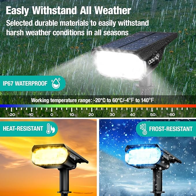 68 LEDs RGB Solar Spot Lights, 1000 Lumens 9 Lighting Modes Color Changing Solar Outdoor Lights, IP67 Waterproof 2-in-1 Landscape Garden Light for Yard Patio, 4 Pack