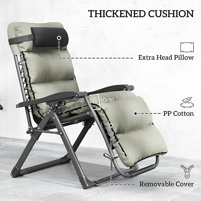 Outsunny Zero Gravity Chairs Set of 2, Reclining Folding Zero Gravity Lounge Chair, Outdoor Lounge Chairs with Removable Cushion, Headrest, and Cup Phone Holder Tray for Patio, Beach, Gray