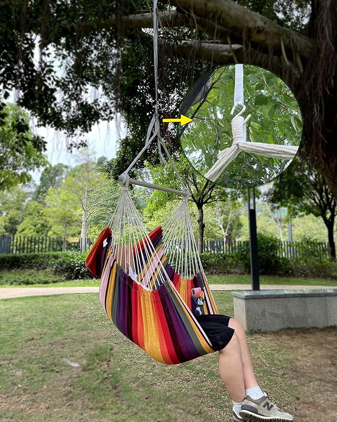 MIZTLI Hammock Chair Hanging Chair Swing Chair Hanging Chair for Bedroom Indoor Outdoor- Max 500 Lbs－Steel Spreader Bar with Anti-Slip Rings, 2 Cushions