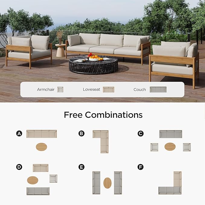 Acanva Modern Outdoor Patio Furniture Set, All-Weather Aluminium Conversation Sectional Sofa with Thick Cushions for Backyard, Garden, Porch, Loveseat, Beige