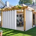 NICETOWN 2 Panels Outdoor Curtains for Patio Waterproof & Windproof, Extra Wide Grommet & Back Tab on Top & Bottom Thermal Insulated Sun Blocking Drapes with Rope for Deck, Greyish White, W100 x L108