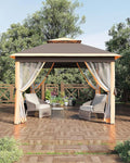 Canopy Tent 11x11, Pop Up Gazebo Tent Easy Setupwith 4 Sand Bags for Backyard Garden Patio, Mosquito Netting & Height Adjustable - Dark Brown