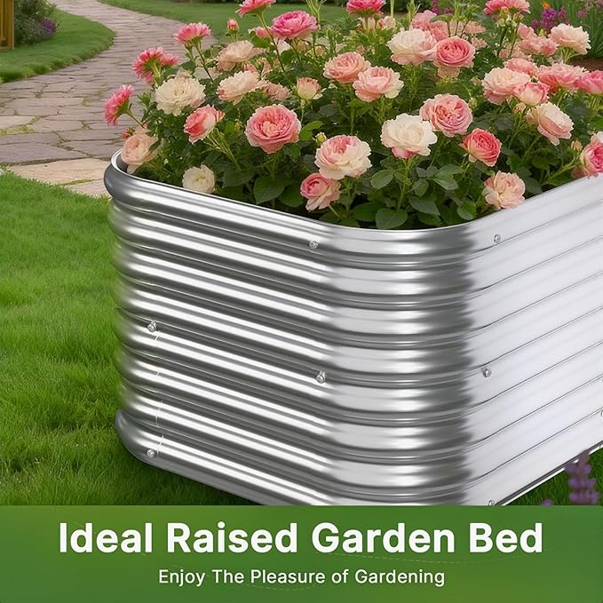 4 PCS Galvanized Raised Garden Bed Outdoor, Metal Garden Bed for Vegetables, Above Ground Garden Box for Flower, Steel Raised Beds for Gardening - 3FT