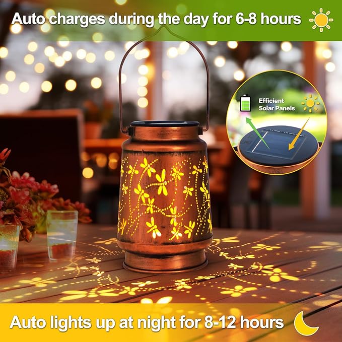 2 Pack Dragonfly Birthday Gifts for Women Mom Grandma Solar Lanterns Outdoor Waterproof Garden Decor Hanging LED Decorative Light for Patio Yard Lawn Gardening Gifts