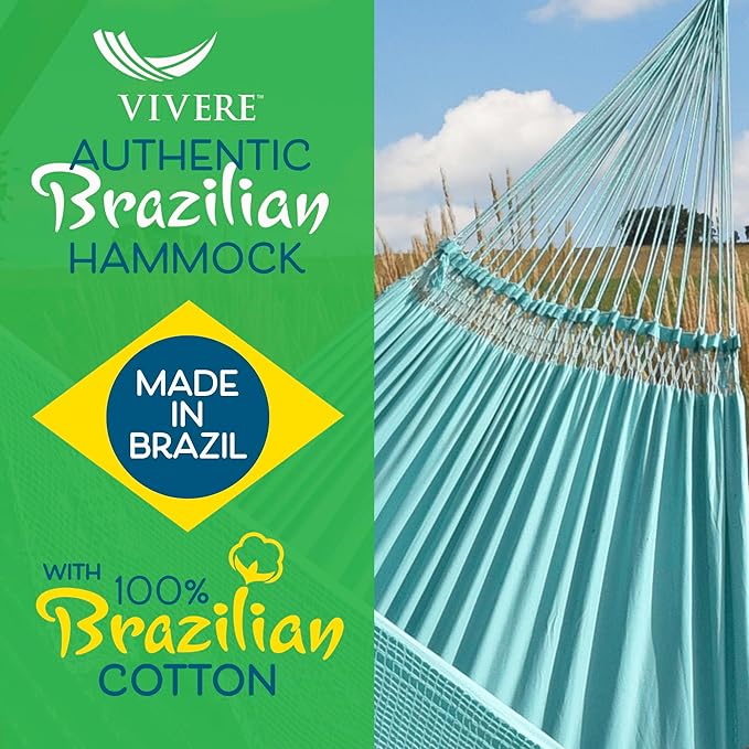 Vivere Authentic Brazilian Cotton Hammock - 450 lb Capacity (Copacabana)