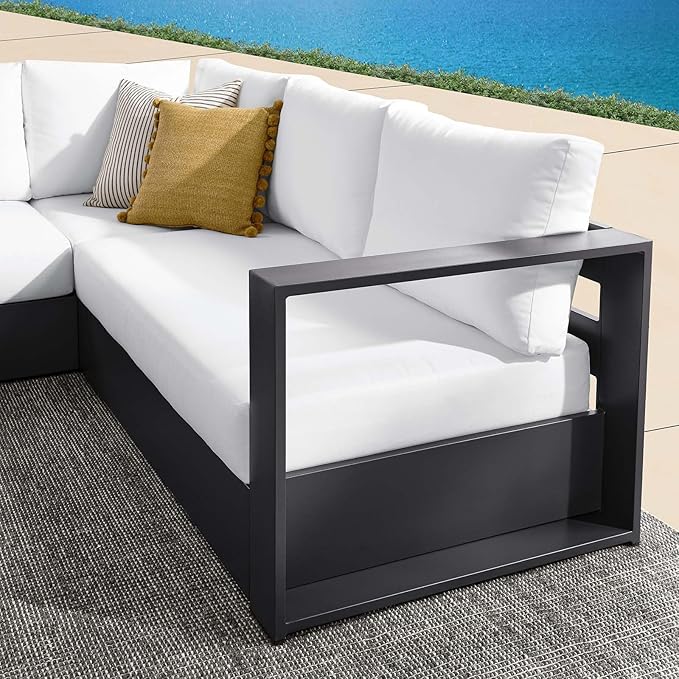 Modway Tahoe Aluminum 3-Piece Outdoor Patio Furniture Gray White, Modular Sectional Sofa Set with Weather-Resistant Cushions, Ideal for Deck, Backyard Poolside