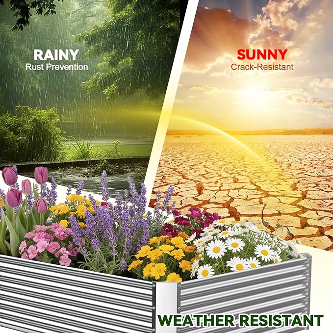 3 Pack Raised Beds for Gardening, Corrugated Galvanized Steel Raised Garden Bed, Outdoor Metal Above Ground Garden Bed for Vegetables and Flowers-36x18Inch(Rectangular)