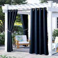 NICETOWN 2 Panels Navy Blue Outdoor Curtains for Patio Waterproof, Silver Stainless Steel Grommet Light Blocking Thermal Insulated Vertical Drapes for Front Porch & Canvas, W52 x L72