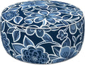 LVTXIII Indoor/Outdoor Inflatable Ottoman with Handle D21 x H9 Inch, Weather-Resistant Round Footstool Pouf for Patio Camping Living Room, Portable Footrest Extra Seating, Flower Navy