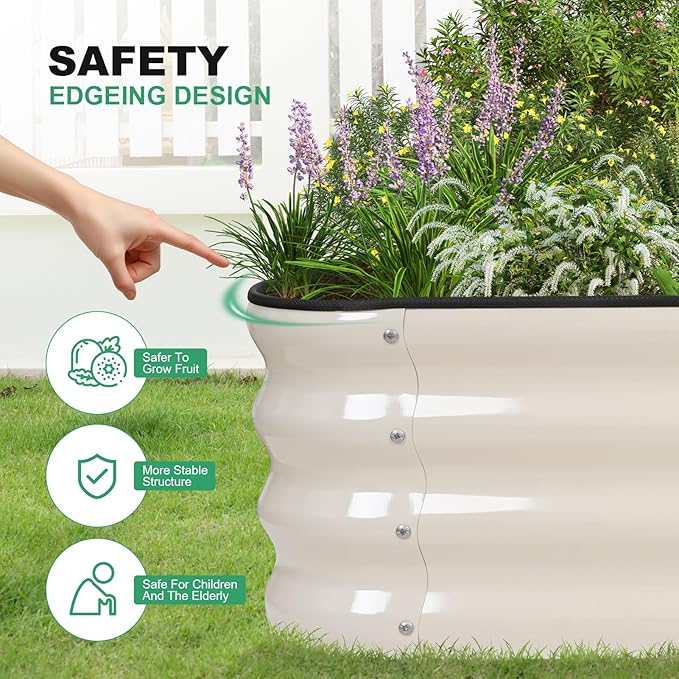 1MORE Raised Garden Bed -5X3X1 Galvanized Planter Box for Outdoor Gardening,4 in 1 Modular Raised Bed Kit with Protective Tape, Gloves for Herb，Ideal for Vegetables and Plants.White-2Pcak