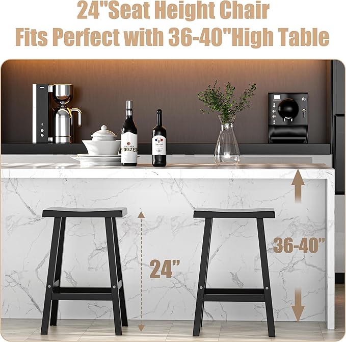 Bar Stools Set of 2, Waterproof UV-Resistant,Durable Resin Kitchen Island Chairs for Indoor & Outdoor Use, Modern Design for Home,Bar,and Cafe (24inch *2)