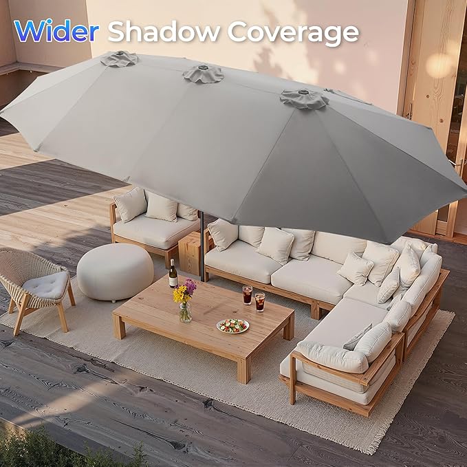 SUPERJARE 15FT Outdoor Umbrella for Patio, Double sided Pool Umbrellas with Fade Resistant Canopy, Large Table Umbrella for Deck, Market, Backyard - Gray