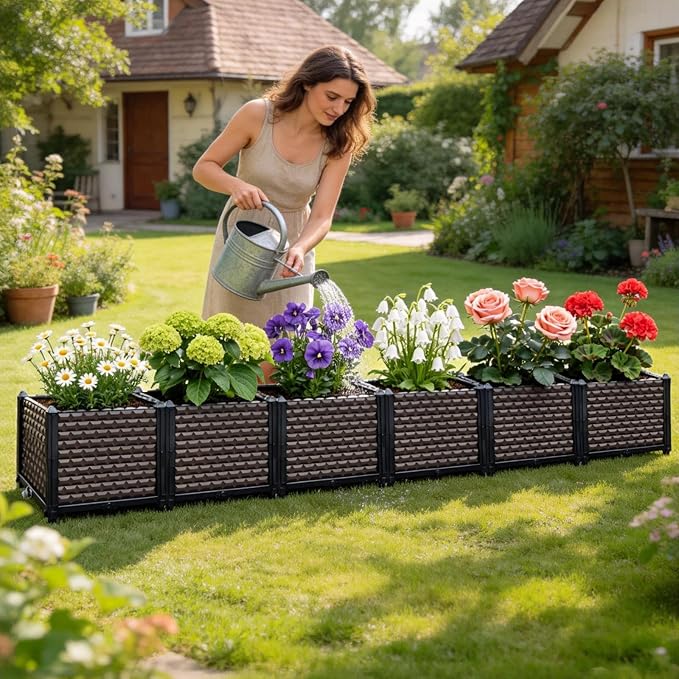 Large Planters for Outdoor Plants 14" Tall Planter Box, Raised Beds for Gardening Self Watering, Elevated Planter Box with Legs, Rectangular Garden Planters for Outdoor Plants Flowers, 94.4"L x 15.7"W