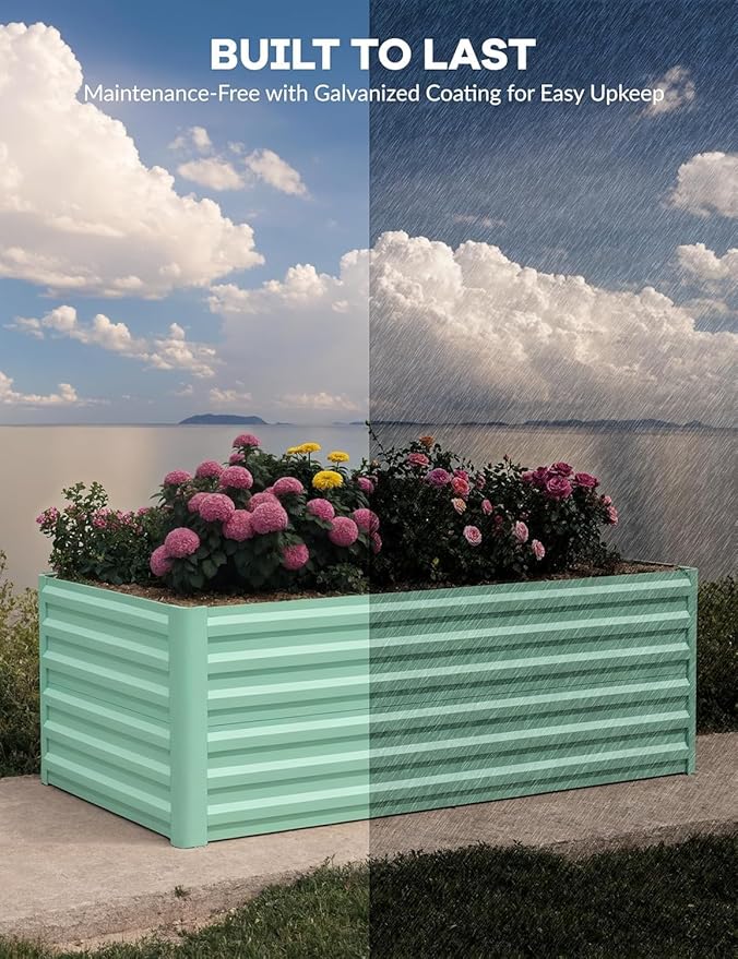 CABIHOME 2 Pcs 6x3x2 Ft Galvanized Raised Garden Bed, Deep Root Planter Box for Vegetables, Flowers, Herbs- Large Metal Raised Garden Bed Kit for Outdoor Use, Green