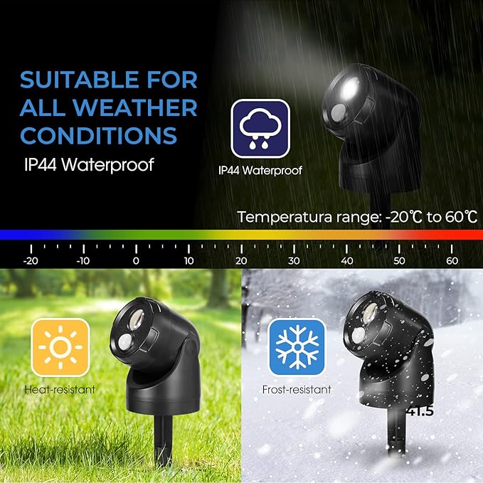 Large 2-in-1 LED Motion Sensor Outdoor Spotlight, IP44 Waterproof 450 Lumen Battery Operated Landscape Light, Adjustable Wall Light for Yard, Garden, House, 2 Pack (Black)