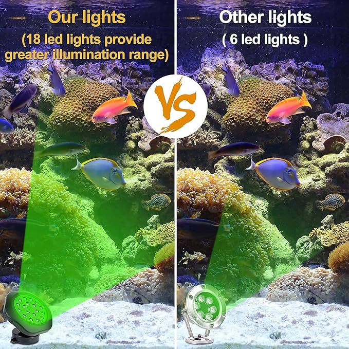 Solar Pond Lights, 18 LED Super Bright RGB LED Underwater Spotlights Color Changing Submersible Pond Light IP68 Waterproof Fountain Lights for Fish Aquarium Tank Garden Yard Pool (3-in-1)