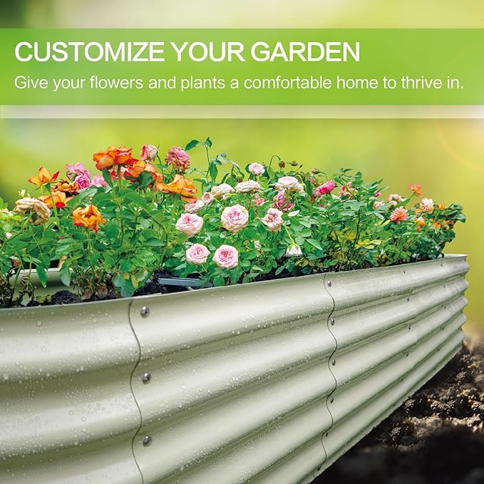 Gardmax Galvanized Raised Garden Bed, Lightweight Planter Boxes Outdoor with Easy Assembly, Large Garden Bed for Vegetables, Fruits, Flower Milk White 8FT