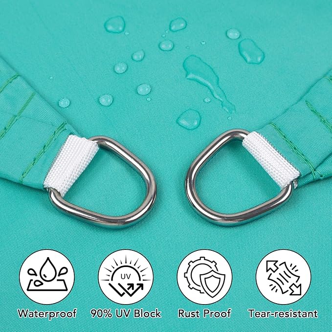Artpuch Waterproof Sun Shade Sail, 08'x10' Turquoise Rectangular, UV Resistant Rain Canopy, Curved Edges Shade Cloth for Outdoor Patio, Deck, Yard (Custom
