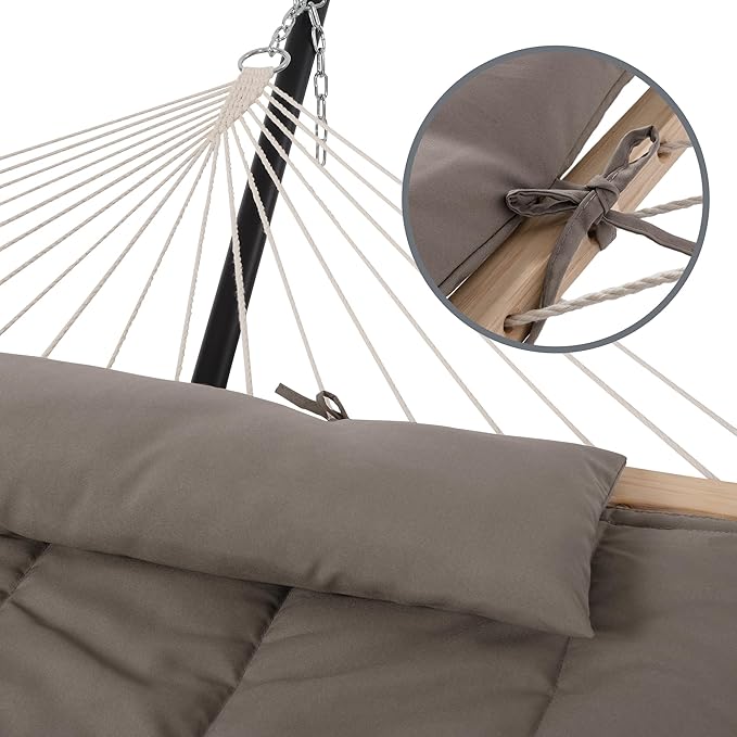 SUNCREAT Hammocks Two Person Hammock with 12ft Stand Included, Max 475lbs Capacity, Heavy Duty Free Standing Hammock, Coffee