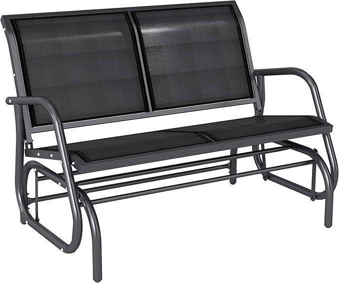 Outsunny 2-Person Outdoor Glider Bench, Patio Double Swing Rocking Chair Loveseat w/Powder Coated Steel Frame for Backyard Garden Porch, Black