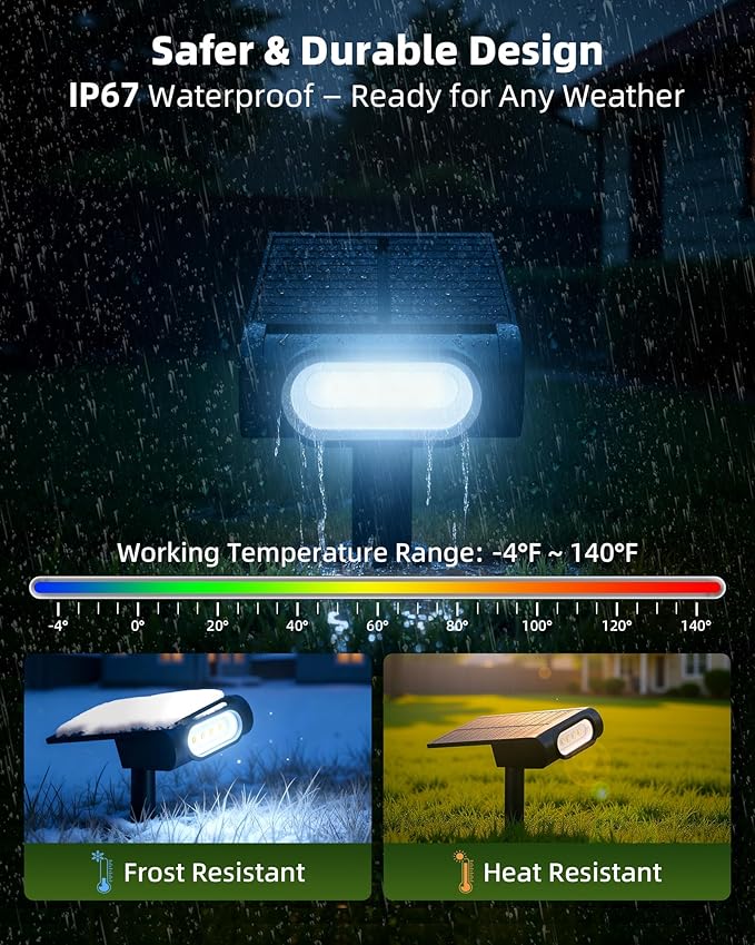 EZVALO Solar Spot Lights Outdoor IP67 Waterproof, Adjustable Solar Landscape Lights, 3 Lighting Modes Solar Spotlights for Outside Yard Garden Plant Trees Pathway Flag (Cool White-2Pack)