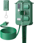 DEWENWILS Outdoor Power Stake Timer Waterproof, 6 Grounded Outlets, 6FT Extension Cord, 100FT Wireless Remote Control, Photocell Dusk to Dawn Timer for Lights, Yard, Garden, UL Listed