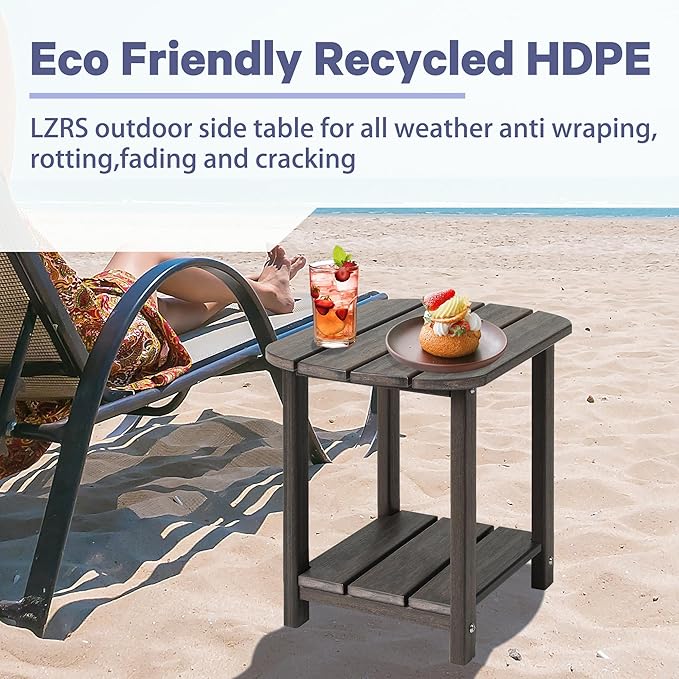LZRS Outdoor Side Table - 2-Tier Adirondack HDPE Patio End Table for Pool, Porch,Balcony & Backyard,Weather Resistance for Indoor and Outdoor use(Brown Mixture)