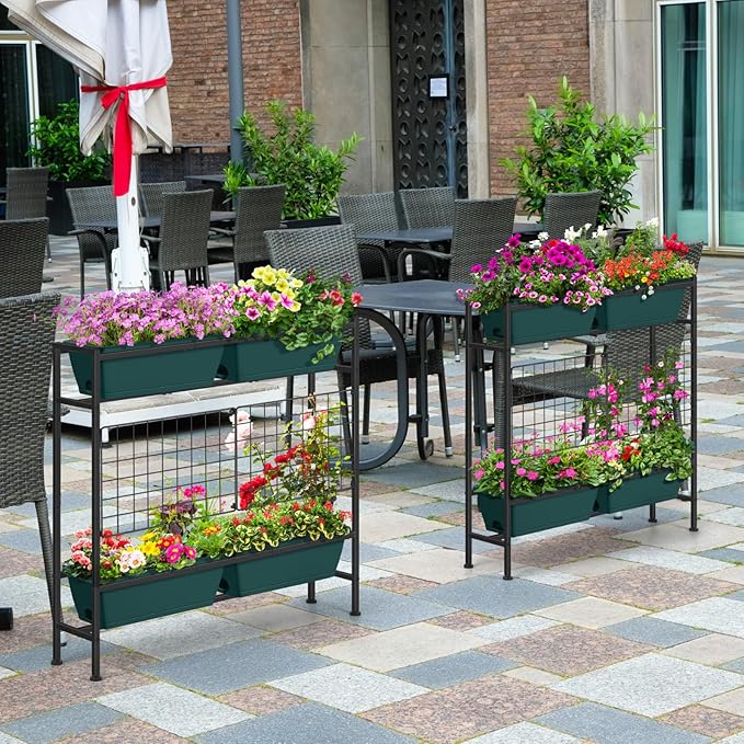 OYEAL Raised Garden Bed with Legs & & Trellis 32" Tall Vertical Herb Garden Planter Indoor Outdoor Elevated Flower Beds for Gardening, Vegetables, Herbs, Patio, Balcony, Backyard, Green
