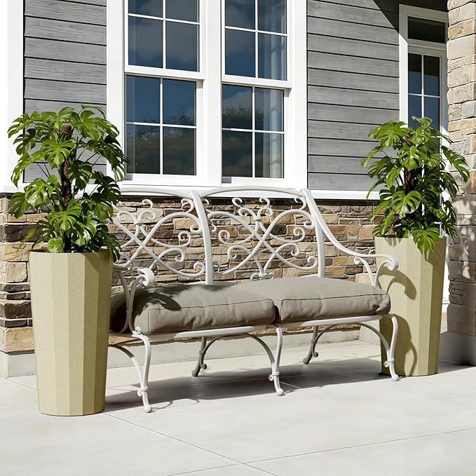 23.6" H Tall Planters for Outdoor Plants, 2 Pack Large Outdoor Planters for Porch Decor with Automatic Drainage Hole, Plastic Stripe Design Flower Pots Fits Indoor Plants Patio Garden, Black
