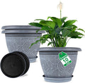 10 Inch Flower Pots Planters for Indoor Outdoor Plants, 3 Pack Plastic Large Plant Pots with Drainage Hole & Tray, Modern Decorative Garden Pot with Saucer, Plant Container for House