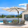 10 X 13 FT Cantilever Patio Umbrella with LED Lights Outdoor Heavy Duty Double Top Windproof Rectangle Offset Umbrellas with 360-degree Rotation for Pool Deck Backyard, Beige