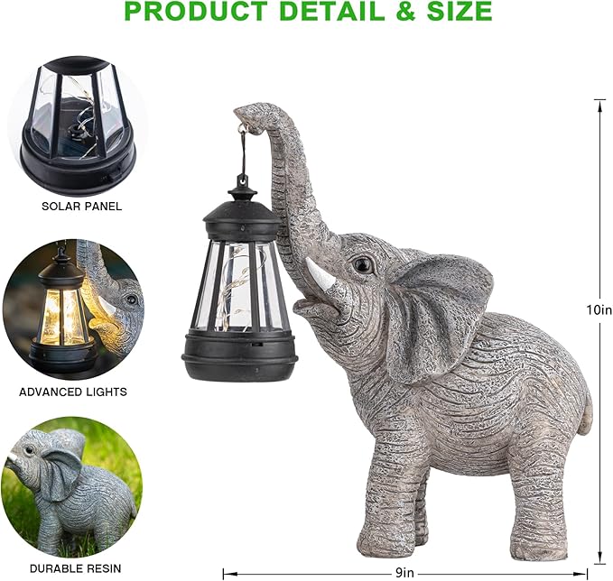 Solar Garden Statue Lights Elephants Figurine with Solar Lantern, Outdoor Yard Decorations for Patio Porch Home, Mothers Day Decorations Gift for Women - Unique Housewarming Gifts
