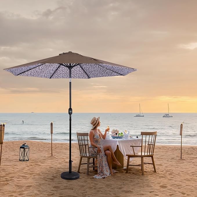 Backyard Expressions 9 ft. Patio Umbrella, Market Table Umbrella w/Tilt and Crank, 8 Ribs