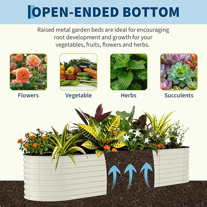 Garvee 2 Pack Galvanized Raised Garden Beds - 8x2x2ft Planter Box for Vegetables, Flowers, Rust-Resistant Garden Box, Easy Assembly Raised Beds, Durable Planters for Outdoor Plants, Beige