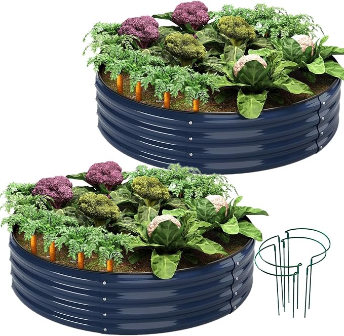 Galvanized Metal Planter Raised Garden Bed Kit for Gardening Outdoor Garden Box Raised Flower Bed 2PC Blue 2X2X1FT