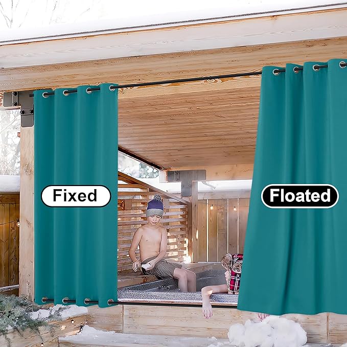 NICETOWN Outdoor Curtains for Patio Waterproof 2 Panels, Windproof Top and Bottom Grommet Thermal Insulated Rustproof Blackout Sun & Cold Blocking Privacy for Pergola, W52 x L95, Peacock Teal
