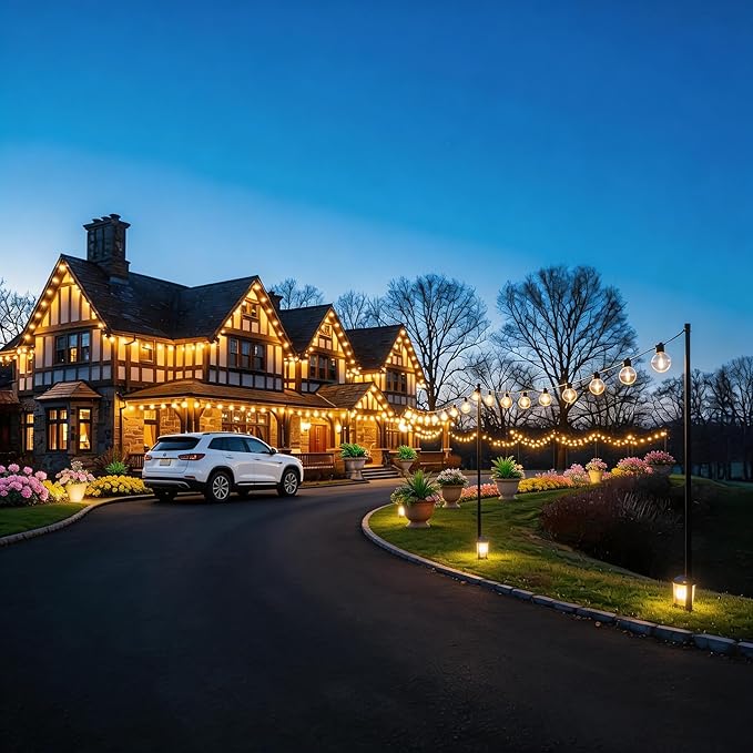 RTTY Dense-Glow 300FT Modular Professional Outdoor String Lights System with 150 G40 Bulbs(3x100FT)-Configure for Estate Borders, Multi-Area Event Sites, Commercial Corridors & Permanent Installations