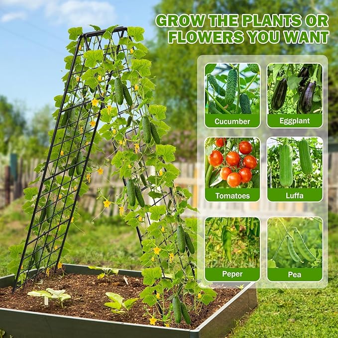 Heavy Duty 2 Pack 50"x17" Adjustable A-Frame Trellis for Climbing Plants Outdoor, Metal Rust-Proof Garden Trellis, Dense Grid Climbing Frame Trellis for Raised Beds, Cucumber, Tomatoes Outdoor