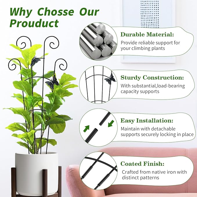 4 Pack 30 InchTaller Plant Trellis for Potted Climbing Plants Indoor,Expandable Metal Garden Trellis for Climbing Plants, Flowers Vine Ivy, Sturdy Houseplant Support for Potted Plants with Ties