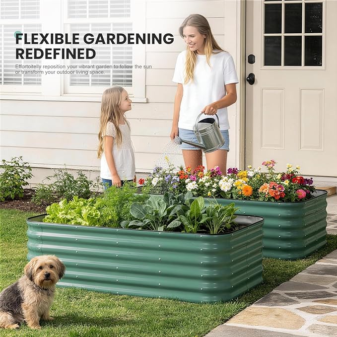 5×3×1.4FT Galvanized Raised Garden Bed Outdoor, Metal Raised Garden Bed Kit, Large Planter Raised Beds, 4 In1 Modular Raised Planter Box Outdoor,Raised Beds for Gardening for Vegetables Flowers Herbs