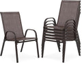 Outdoor Stackable Chairs Set of 6, Stacking Patio Chairs with Textilene Fabric, Outside Furniture for Garden Backyard Balconie Poolside Deck, Brown