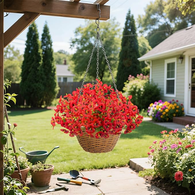 24 Bundles Artificial Pansy Flowers for Outdoor, Faux Silk Pansies Spring Flowers Outside for Planter Front Door Porch Patio Yard Window Box Home Decor (Red)