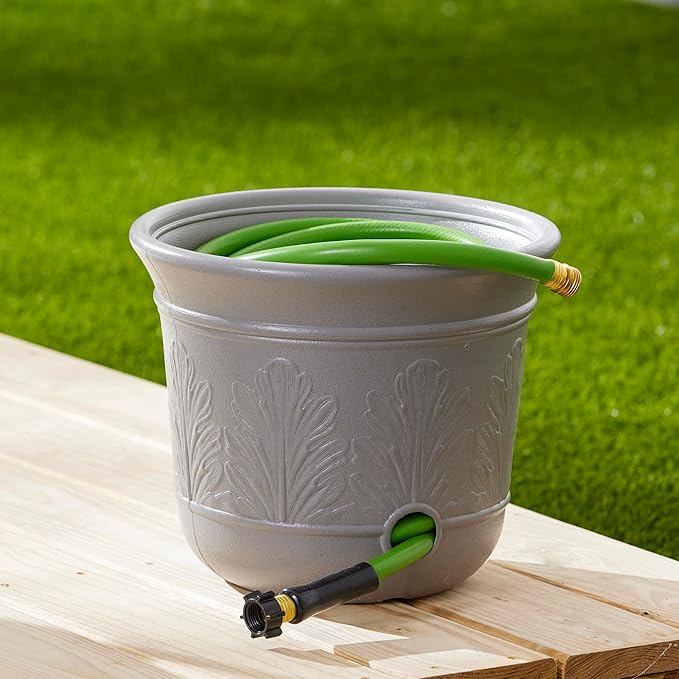Suncast 2 Pack 300 Foot Heavy Duty 5 Gallon Decorative Plastic Hose Pot for Expandable and Lightweight Hoses, Ideal for Garden, Patio and Backyard Use