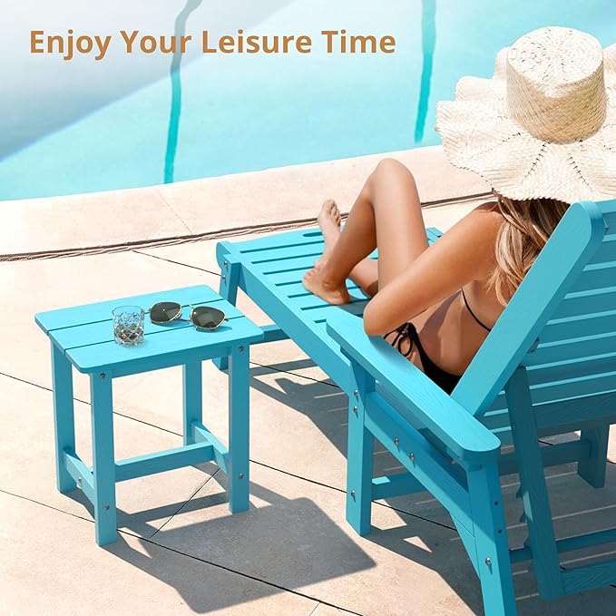 LUE BONA Outdoor Side Table, HDPS Small Outdoor Table, Rectangle Adirondack Side Table, Outside End Table for Patio, Porch, Pool, Weather Resistant/Easy Maintenance/Indoor or OutsideUse, Sky Blue