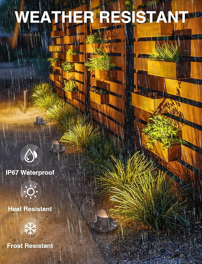 SUNVIE 12W Low Voltage Landscape Lighting Waterproof Outdoor In-Ground Lights Shielded LED Well Lights 12V-24V Warm White Landscape Lighting for Pathway Garden Fence Deck, 8 Pack with Wire Connectors