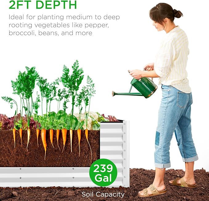 Best Choice Products 8x2x2ft Raised Outdoor Metal Garden Bed, Deep Root Box Planter for Vegetables, Flowers, Herbs, 240 Gallon Capacity, 100% Non Toxic Materials - White