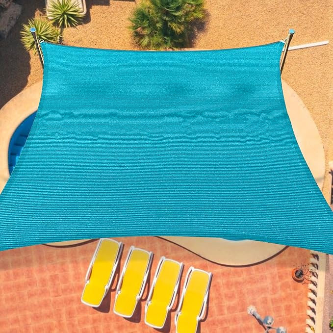 16'x20' Sun Shade Sail Curved Commercial Outdoor Shade Cover Turquoise Rectangle Heavy Duty Permeable 185GSM UV Block Sunshade for Backyard Yard Deck Patio Garden Outdoor Activities and Facility